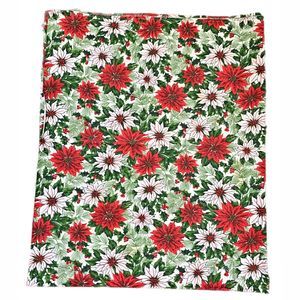 Holiday Poinsettia Holly Tablecloth 53x64 Christmas Floral Red Green Vintage